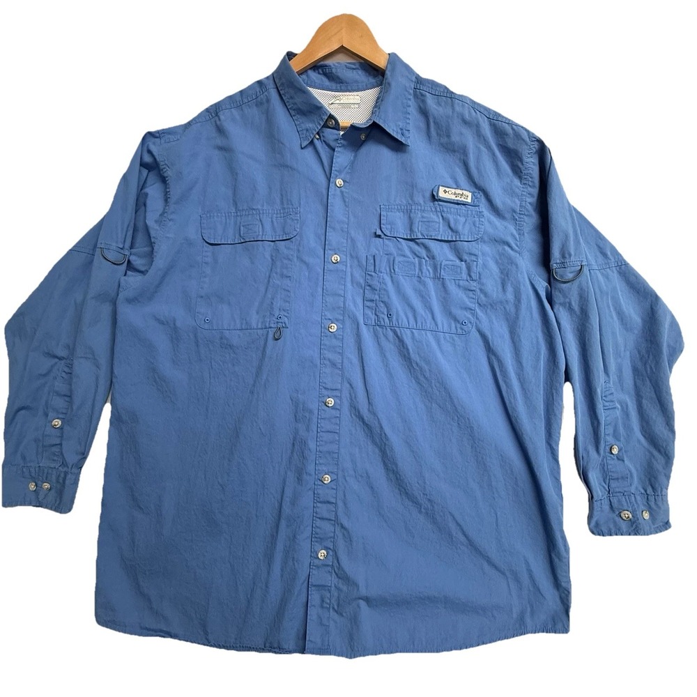 Columbia PFG Bahama Fishing Shirt Mens XL Blue Long Sleeve Vented Button Up
